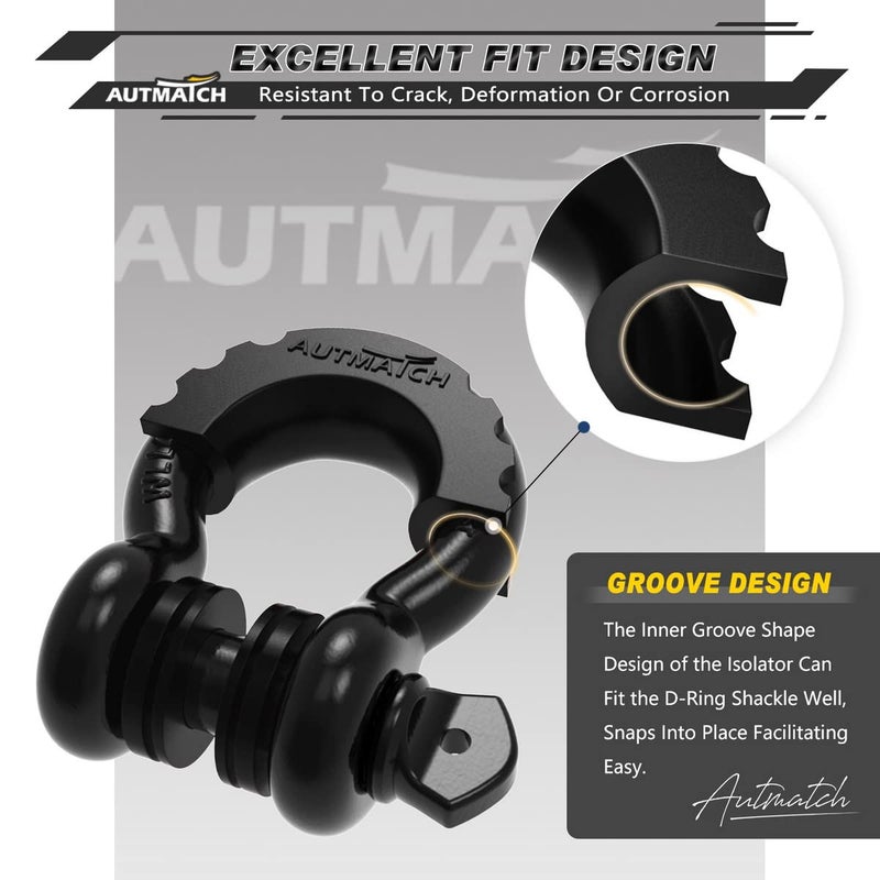 AUTMATCH D Ring Shackle Isolators Washers Kit - 2 Rubber Shackle Isolators with 8 Washers, Fits 3/4 Shackles Protect and Prevents Rattling - Shackle Cover Black - Image 4